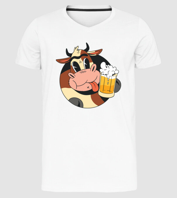 Vacă cu bere model alb pe tricou