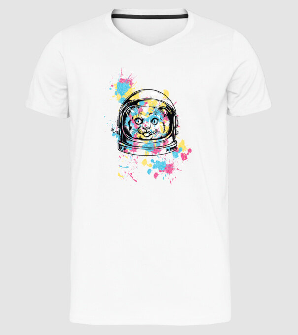 Space Cat model alb pe tricou