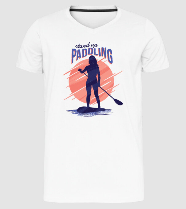 Tricou SUP Stand Up Paddle model alb pe tricou