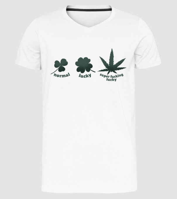 Super F*cking Lucky Cannabis model alb pe tricou