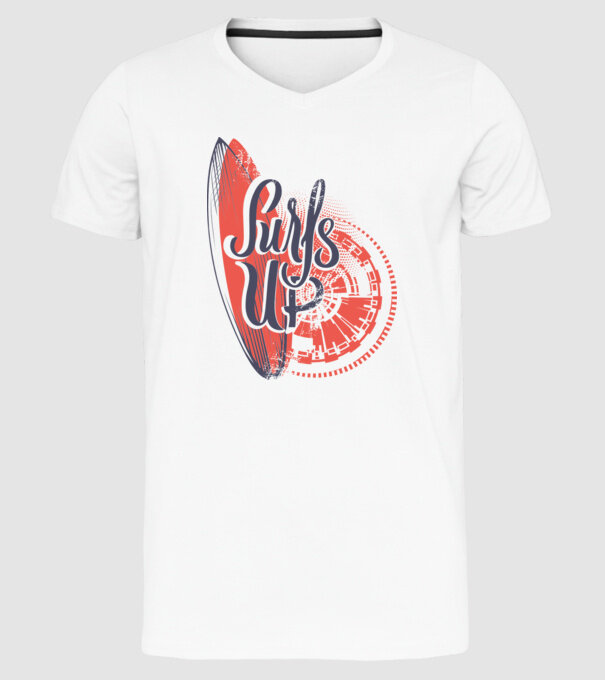 Surfs up model alb pe tricou