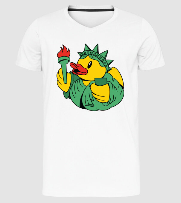 Rățușcă de cauciuc Statuia Libertății model alb pe tricou