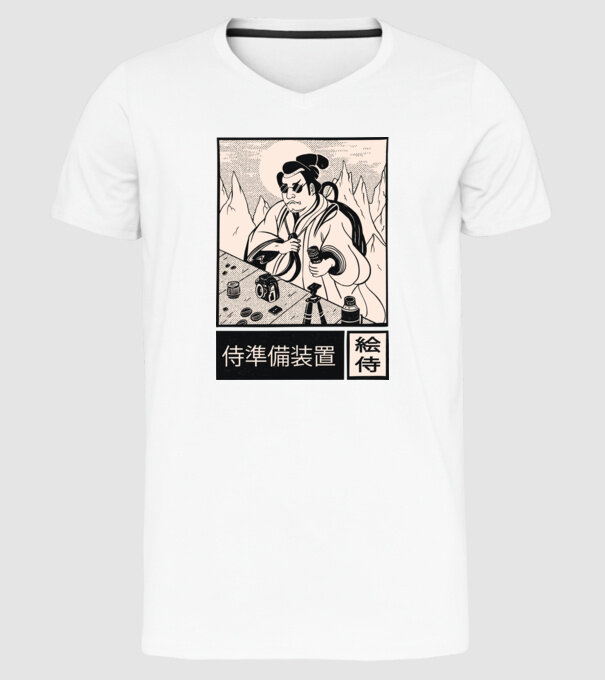 Samurai model alb pe tricou