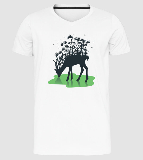 Natură cerb model alb pe tricou