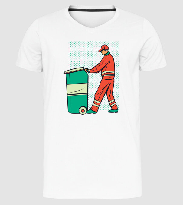 Gunoier model alb pe tricou