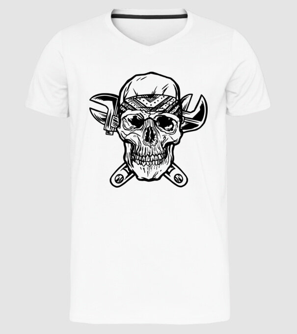 Craniu Instalator model alb pe tricou