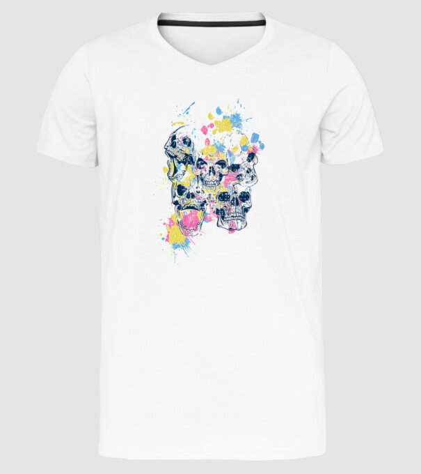 Cranii colorate model alb pe tricou