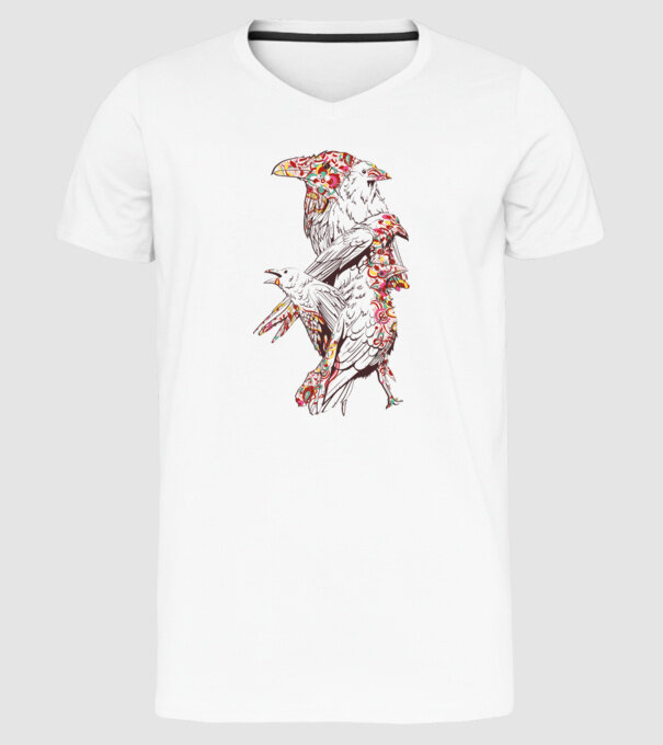 Păsări colorate model alb pe tricou