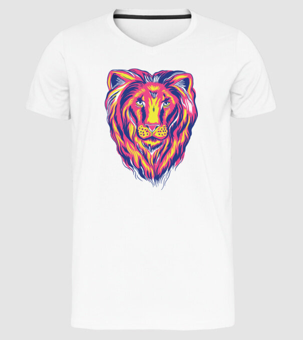 Leu colorat model alb pe tricou