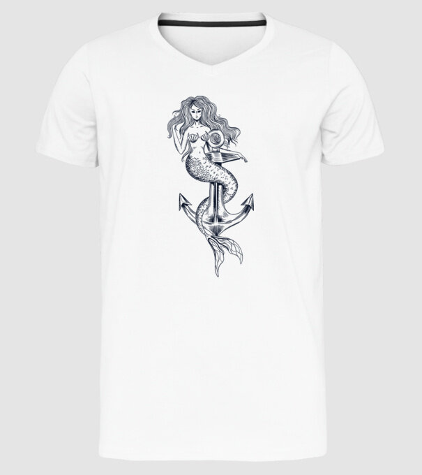 Ancoră sirenă model alb pe tricou