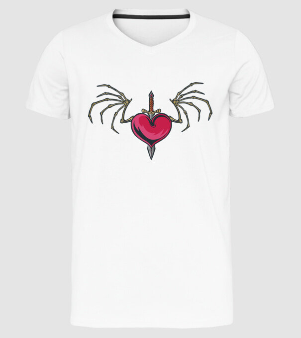 Inimă cu sabie model alb pe tricou