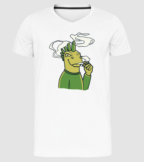 Dinozaur fumător model alb pe tricou