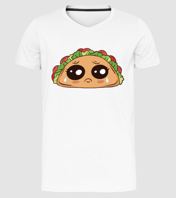 Taco trist model alb pe tricou