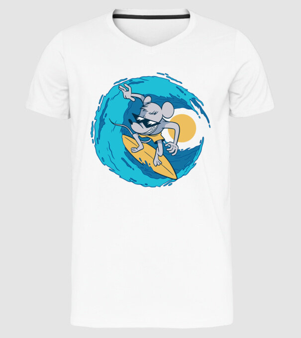 Șoarece Surfer model alb pe tricou
