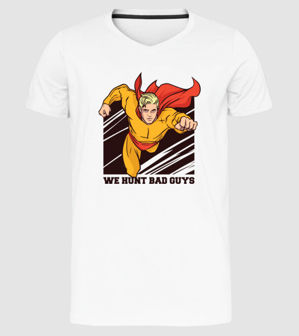 Supererou model alb pe tricou