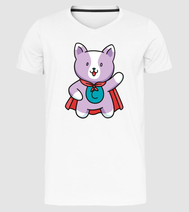 Pisică Supererou model alb pe tricou