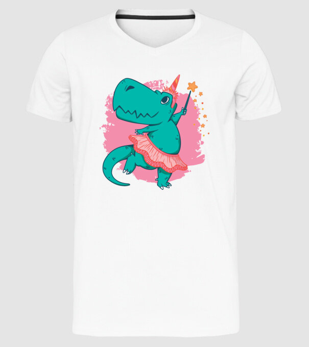 T-rex Balerină model alb pe tricou