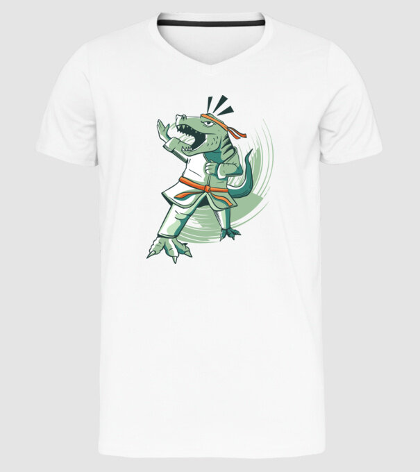 T-rex Karate model alb pe tricou