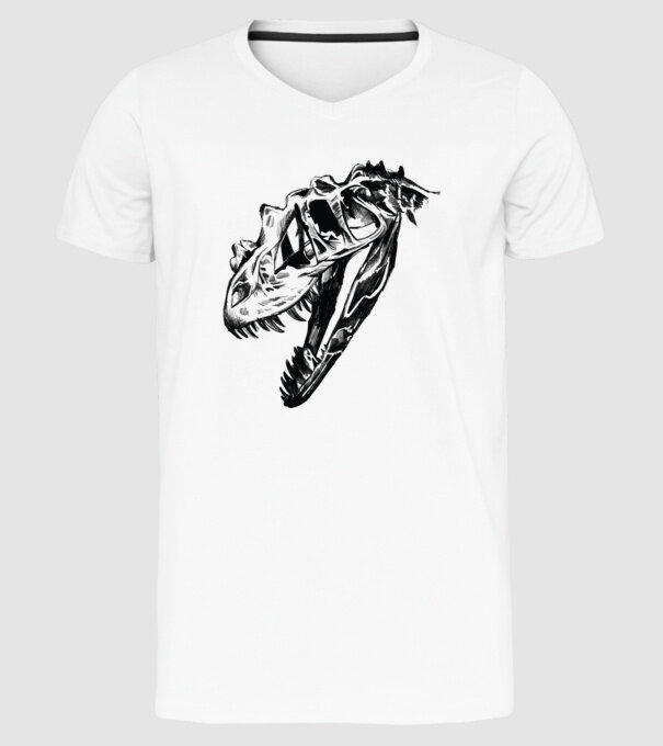 Craniu T-rex model alb pe tricou