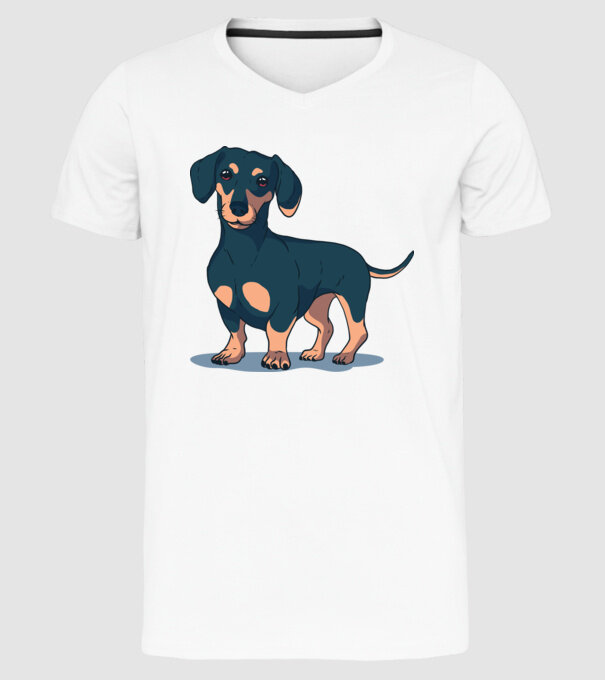 Tricou cu Câine teckel drăguț model alb pe tricou