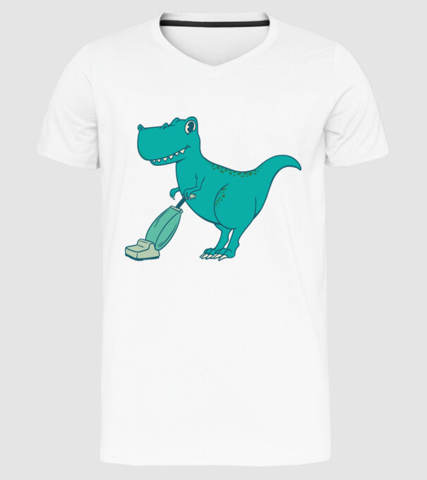 T-rex făcând curățenie model alb pe tricou