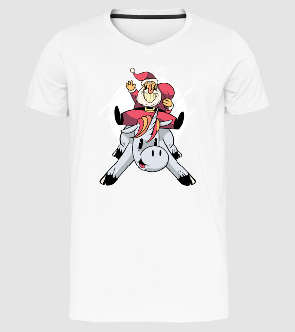 Moș Crăciun pe unicorn model alb pe tricou