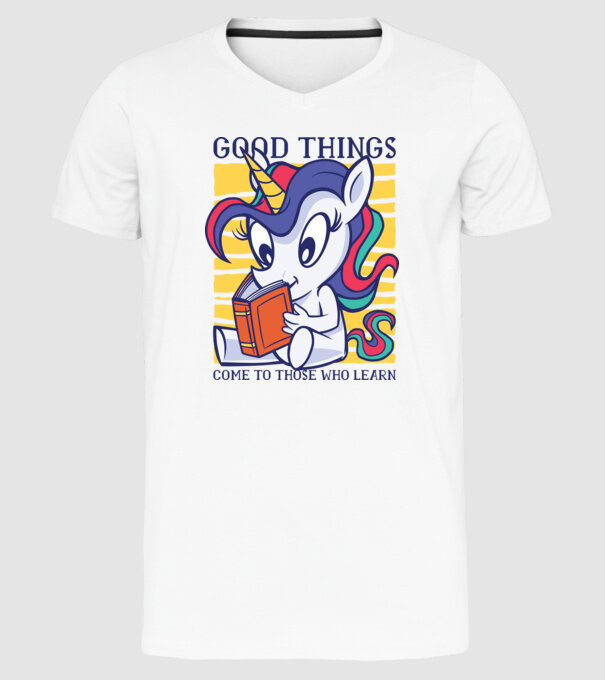 Student unicorn model alb pe tricou