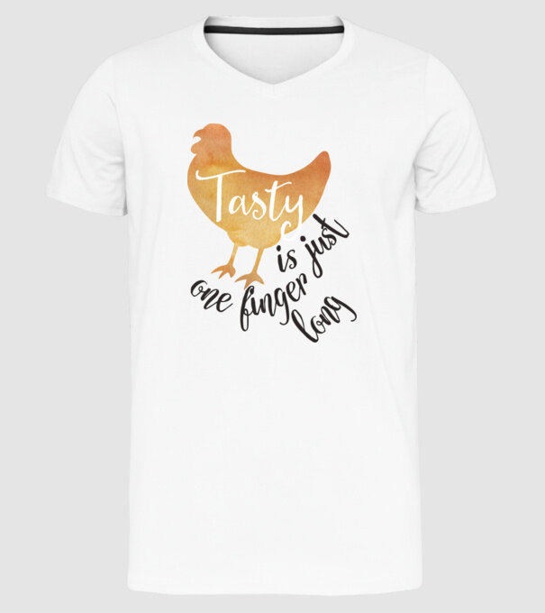 Tasty is just one finger long model alb pe tricou