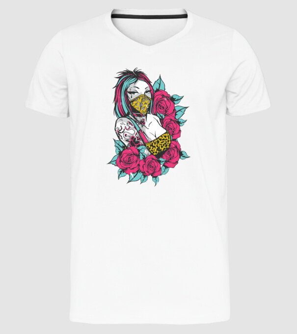 Fată tatuată model alb pe tricou