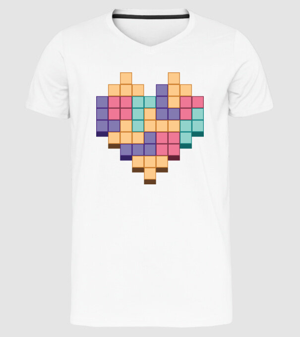 Inimă Tetris model alb pe tricou