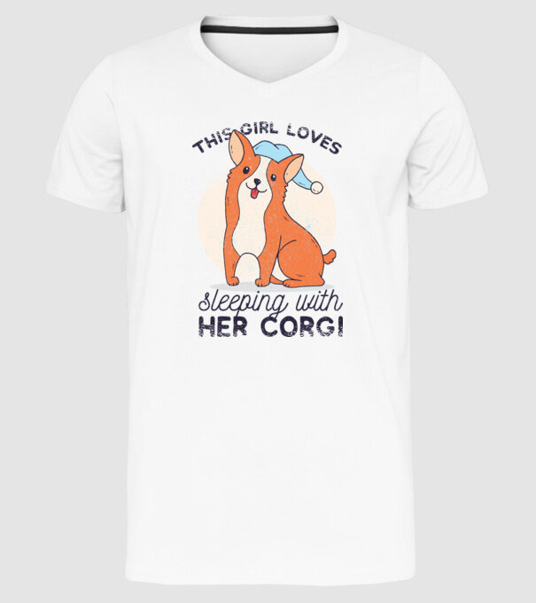 This Girl Loves sleeping with her Corgi model alb pe tricou