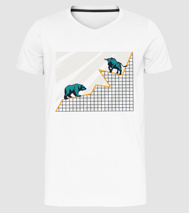 Bursa de Valori Taur vs Urs model alb pe tricou