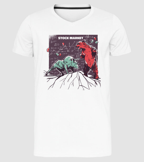 Bursa de Valori Taur vs Urs model alb pe tricou