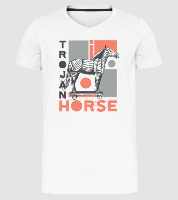 Cal troian model alb pe tricou