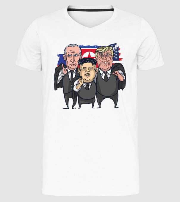 Trump, Putin, Kim - trei prieteni buni model alb pe tricou
