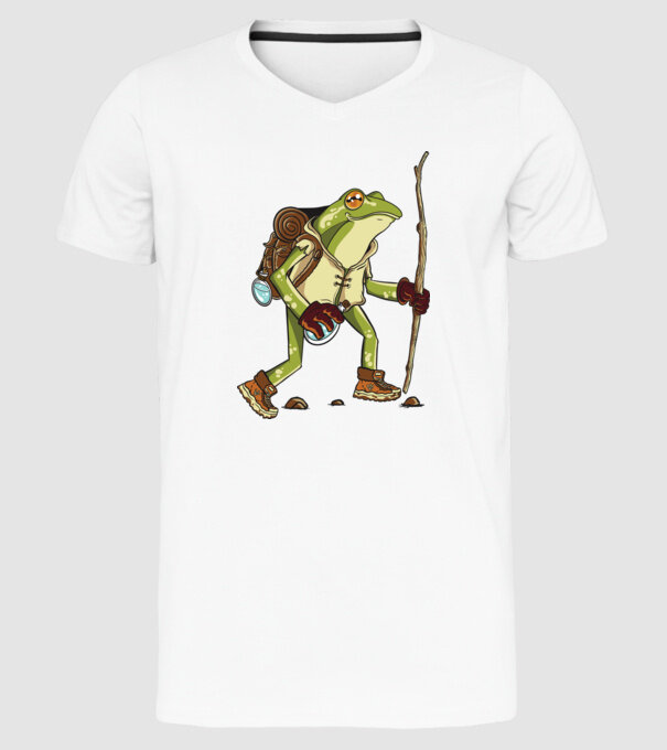 Broască în drumeție model alb pe tricou