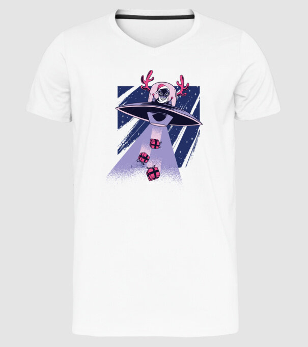 OZN duce cadouri - tricou de Crăciun amuzant model alb pe tricou