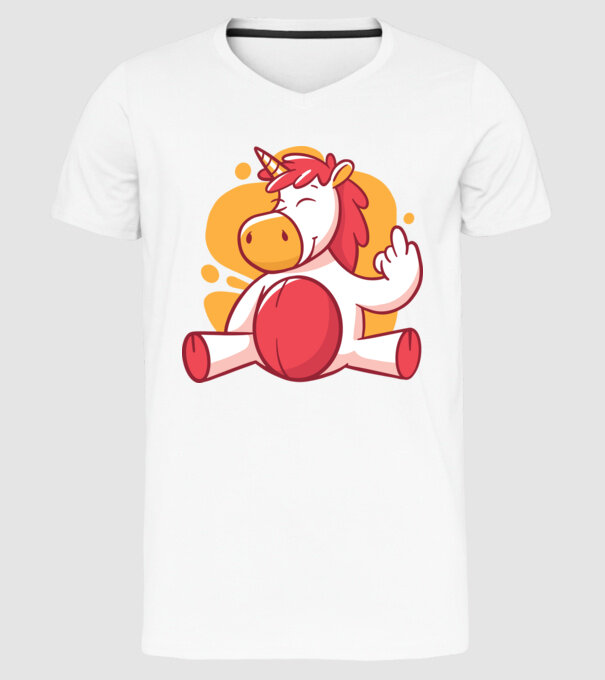 Unicorn arată degetul model alb pe tricou
