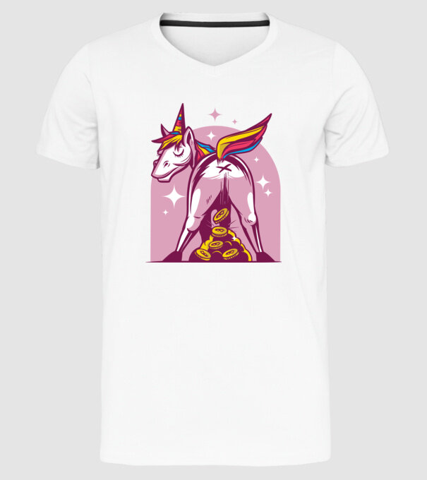 Unicorn Bitcoin model alb pe tricou