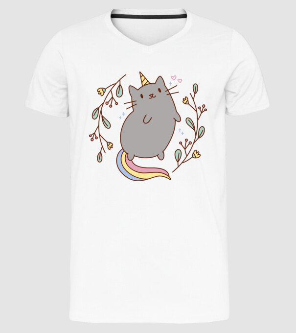Pisică Unicorn model alb pe tricou