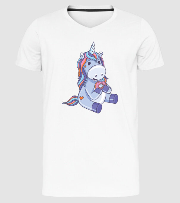 Unicorn cu gogoașă model alb pe tricou