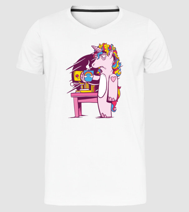 Unicorn Cafea model alb pe tricou