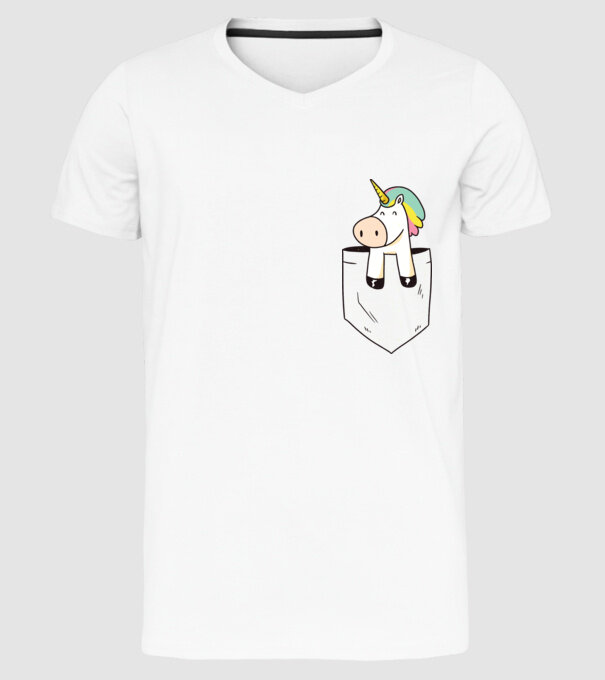 Unicorn Buzunar model alb pe tricou