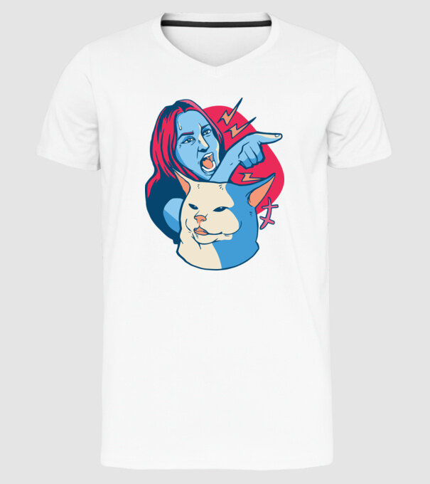 Meme pisică urlătoare model alb pe tricou