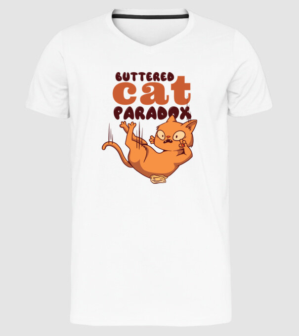 Paradox pisică cu unt model alb pe tricou