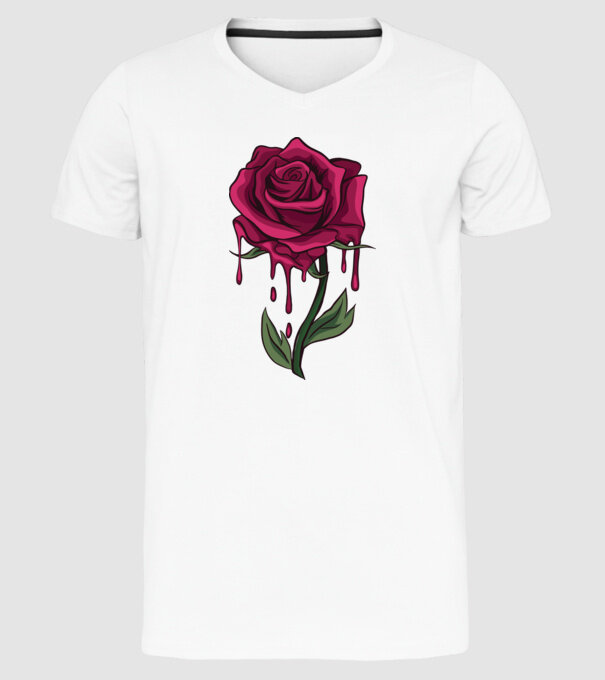 Trandafir sângerând model alb pe tricou