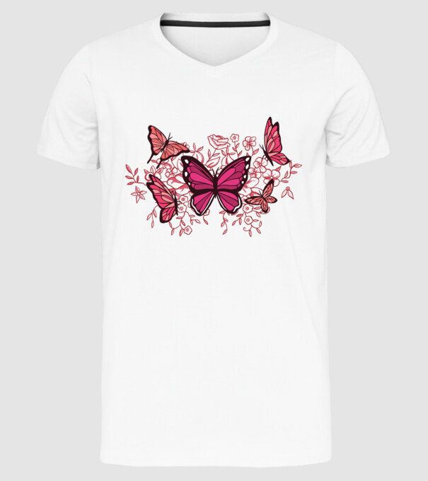 Fluturi cu flori model alb pe tricou