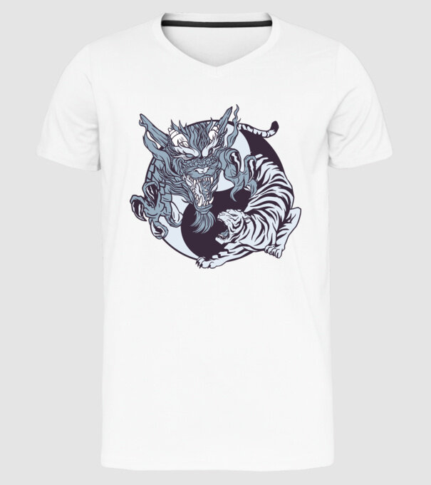 Yin Yang cu animale model alb pe tricou