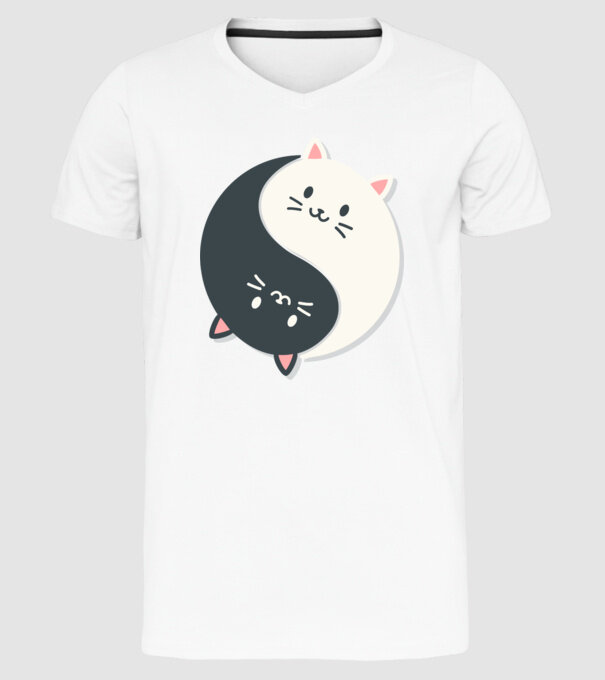 Pisicuțe Yin Yang model alb pe tricou