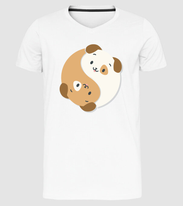 Câini Yin Yang model alb pe tricou